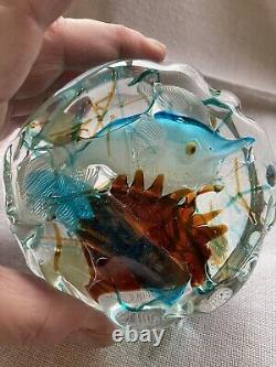 MURANO AQUARIUM FISH BLOCK PAPERWEIGHT CENEDESE Vetri 045 Vintage Glass Colorful