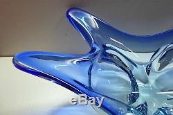 MURANO ART GLASS 1950s 60s RETRO VINTAGE BLUE BIOMORPHIC BOWL
