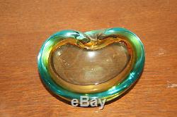 MURANO BOWL 8 VINTAGE GLASS GOLD AND GREEN ARCHIMEDE SEGUSO GLASS 1960's GEODE