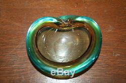 MURANO BOWL 8 VINTAGE GLASS GOLD AND GREEN ARCHIMEDE SEGUSO GLASS 1960's GEODE