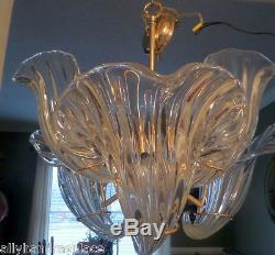 MURANO Chandelier Cornucopia Italian Crystal Clear Calla Lily Brass Vintage