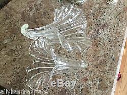 MURANO Chandelier Cornucopia Italian Crystal Clear Calla Lily Brass Vintage