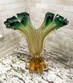 MURANO Double Epergne Italian Handblown Glass VASE w Original Label