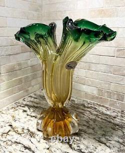 MURANO Double Epergne Italian Handblown Glass VASE w Original Label