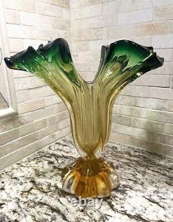 MURANO Double Epergne Italian Handblown Glass VASE w Original Label