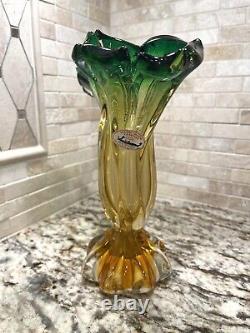 MURANO Double Epergne Italian Handblown Glass VASE w Original Label