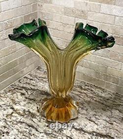 MURANO Double Epergne Italian Handblown Glass VASE w Original Label