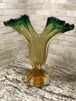 MURANO Double Epergne Italian Handblown Glass VASE w Original Label