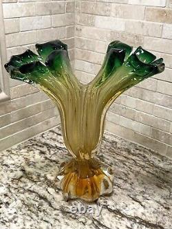 MURANO Double Epergne Italian Handblown Glass VASE w Original Label