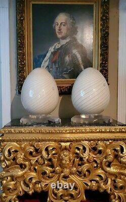 MURANO EGG VINTAGE M. C. M. IVORY VETRI VÉNITIEN HANDBLOWN GLASS LAMPS Circa 1960s