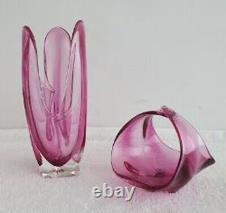 MURANO GLASS VINTAGE SOMMERSO BOWL + VASE 60s SEGUSO POLI BARBINI VENINI PINK