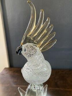 MURANO Glass FORMIA Italy BIRD Gold Sulfur Crested PARROT Silver Flake VTG TAGS