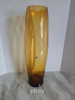MURANO Glass Vase Amber color 18 1/2 in. Label Made in Italy Vintage