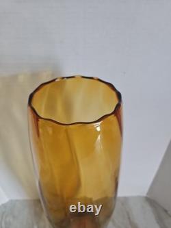 MURANO Glass Vase Amber color 18 1/2 in. Label Made in Italy Vintage