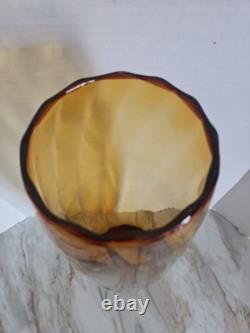 MURANO Glass Vase Amber color 18 1/2 in. Label Made in Italy Vintage