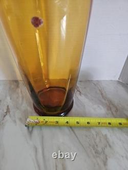 MURANO Glass Vase Amber color 18 1/2 in. Label Made in Italy Vintage