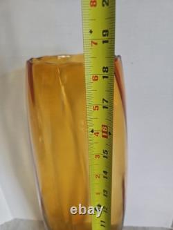 MURANO Glass Vase Amber color 18 1/2 in. Label Made in Italy Vintage