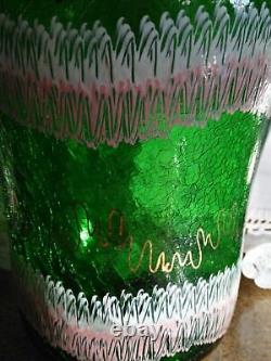 MURANO Vintage ART GLASS VASE with Crackle Glass & Hand Painted Enamel Design