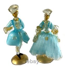 Magnificent Pair Of Vintage Murano Venetian Figurines, Filigrano Latticino Glass