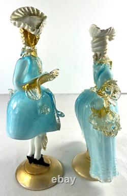 Magnificent Pair Of Vintage Murano Venetian Figurines, Filigrano Latticino Glass