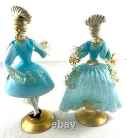 Magnificent Pair Of Vintage Murano Venetian Figurines, Filigrano Latticino Glass