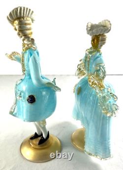 Magnificent Pair Of Vintage Murano Venetian Figurines, Filigrano Latticino Glass