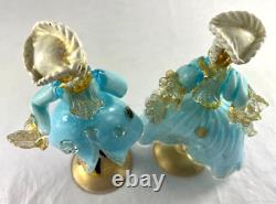 Magnificent Pair Of Vintage Murano Venetian Figurines, Filigrano Latticino Glass