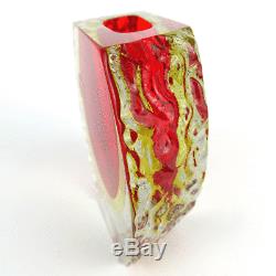 Mandruzzato Murano Faceted Red & Amber Sommerso Art Glass Vase, Italy vintage