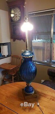 Marbro Company Vintage Murano Mid Century Lamp Rare Blue Venetian Glass