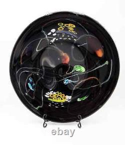 Massive Vintage Murano Style Black Millefiori Blown Glass Centerpiece Bowl Mint