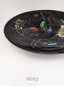 Massive Vintage Murano Style Black Millefiori Blown Glass Centerpiece Bowl Mint