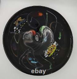 Massive Vintage Murano Style Black Millefiori Blown Glass Centerpiece Bowl Mint