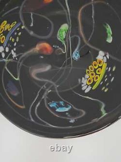 Massive Vintage Murano Style Black Millefiori Blown Glass Centerpiece Bowl Mint