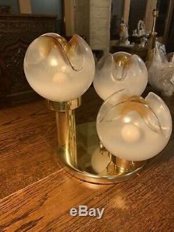 Mazzega Murano Flush Mount Chandelier Gold & Glass Light 1970s Vintage Sciolari