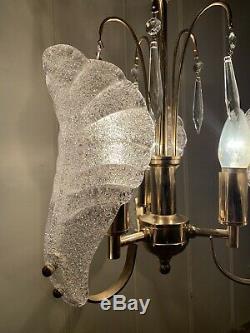 Mazzega Murano Ice-Glass Chandelier, Midcentury Vintage Italian Light, MCM