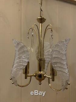 Mazzega Murano Ice-Glass Chandelier, Midcentury Vintage Italian Light, MCM