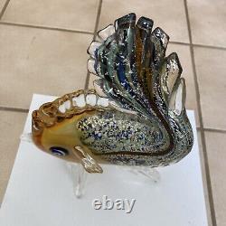 Mid Century 9x8 Murano Italian Art Glass Sculpture Vintage Fish Colorful Rare