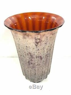 Mid Century Modern Gino Cenedese Red -Amber Scavo Vase Vintage Murano Art Glass
