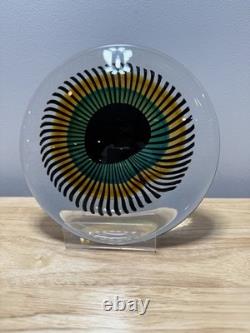Mid Century Modern VTG Murano Italian Art Glass Eye Sculpture. Marked Base