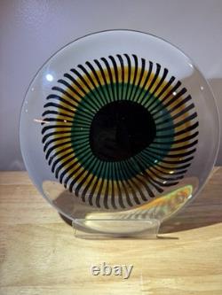 Mid Century Modern VTG Murano Italian Art Glass Eye Sculpture. Marked Base