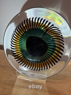Mid Century Modern VTG Murano Italian Art Glass Eye Sculpture. Marked Base