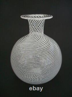 Mid Century Murano White Mezza Filigrana Glass Vase Italy Circa 1970's