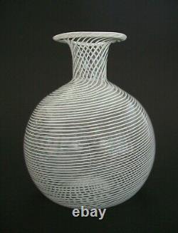 Mid Century Murano White Mezza Filigrana Glass Vase Italy Circa 1970's