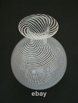 Mid Century Murano White Mezza Filigrana Glass Vase Italy Circa 1970's