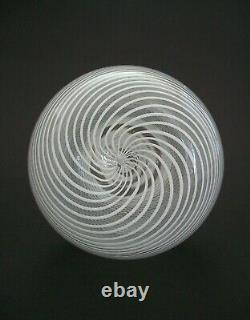 Mid Century Murano White Mezza Filigrana Glass Vase Italy Circa 1970's