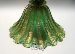 Mid Century Rare Old Vintage Italian Murano Glass Table Lamp Gold Flecked Green