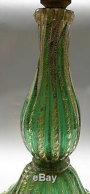 Mid Century Rare Old Vintage Italian Murano Glass Table Lamp Gold Flecked Green