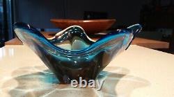 Mid Century Vintage Blue Murano Art Glass Bowl