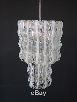 Mid century Italian vintage Murano chandelier in Venini style 27 lattimo glass