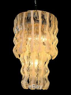 Mid century Italian vintage Murano chandelier in Venini style 27 lattimo glass